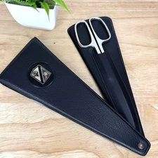 Vintage Italian Metal Scissors Italy 7 " Sharp Black Faux Leather Swivel Case