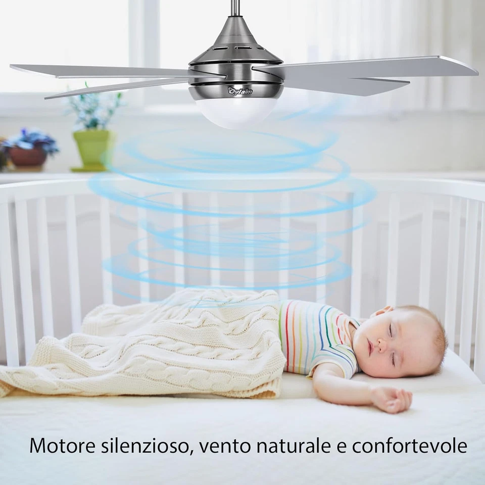 122CM Ventilatore Da Soffitto Con Luce E Telecomando, Motore DC Silenzioso 6 Vel - Immagine 4 di 4