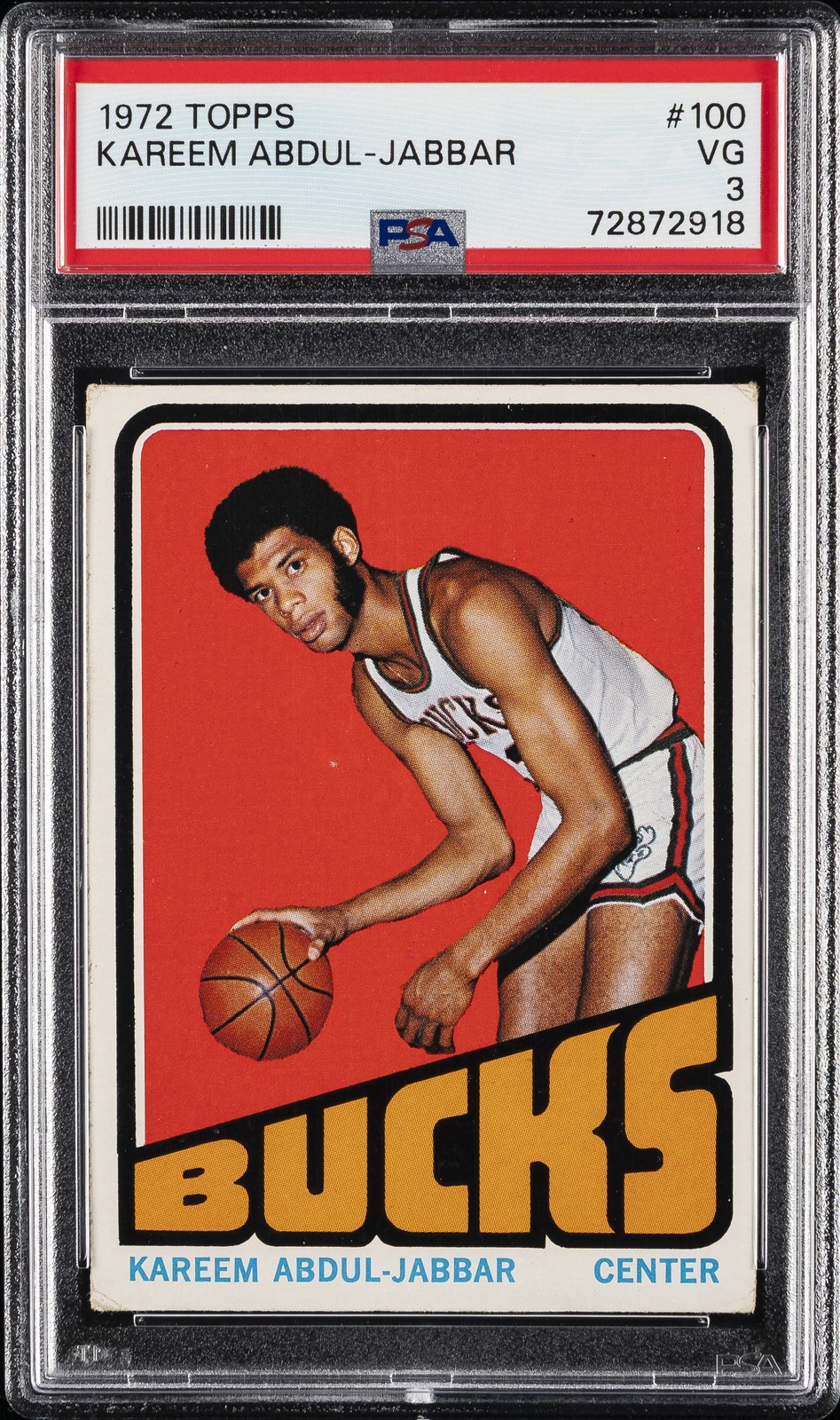 1972 TOPPS #100 KAREEM ABDUL-JABBAR PSA 3