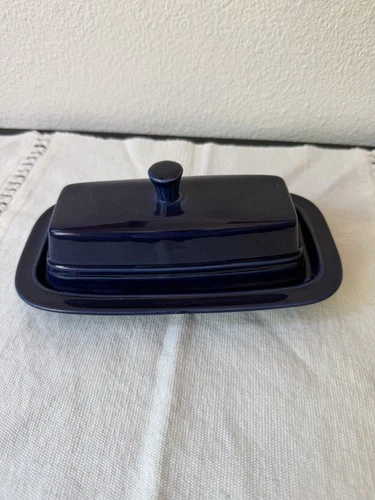 Vintage Fiestaware Cobalt Blue Covered Butter Dish Homer Laughlin USA Retired