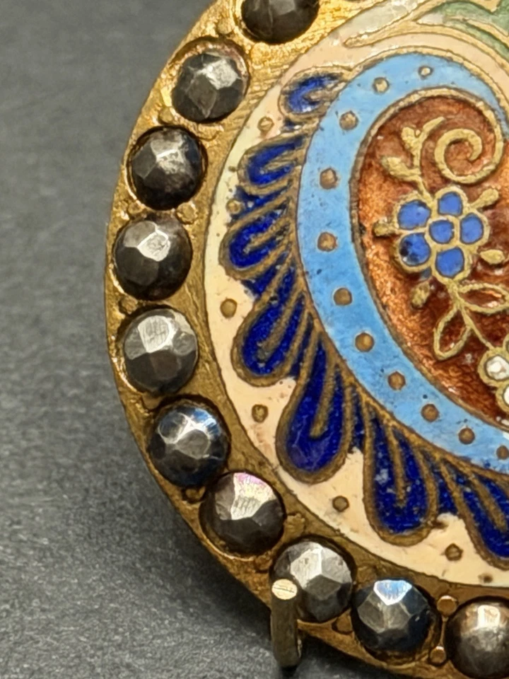 Vintage PAISLEY & FLORAL Enamel Button w/Cut Steels - 1-1/8" (Y7) - Image 4 of 4