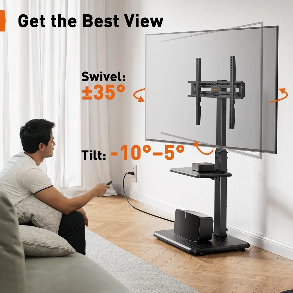 Soporte de TV de piso con toma de corriente, soporte de TV universal para televisores de 32-75 pulgadas de hasta... Foto 4 de 4