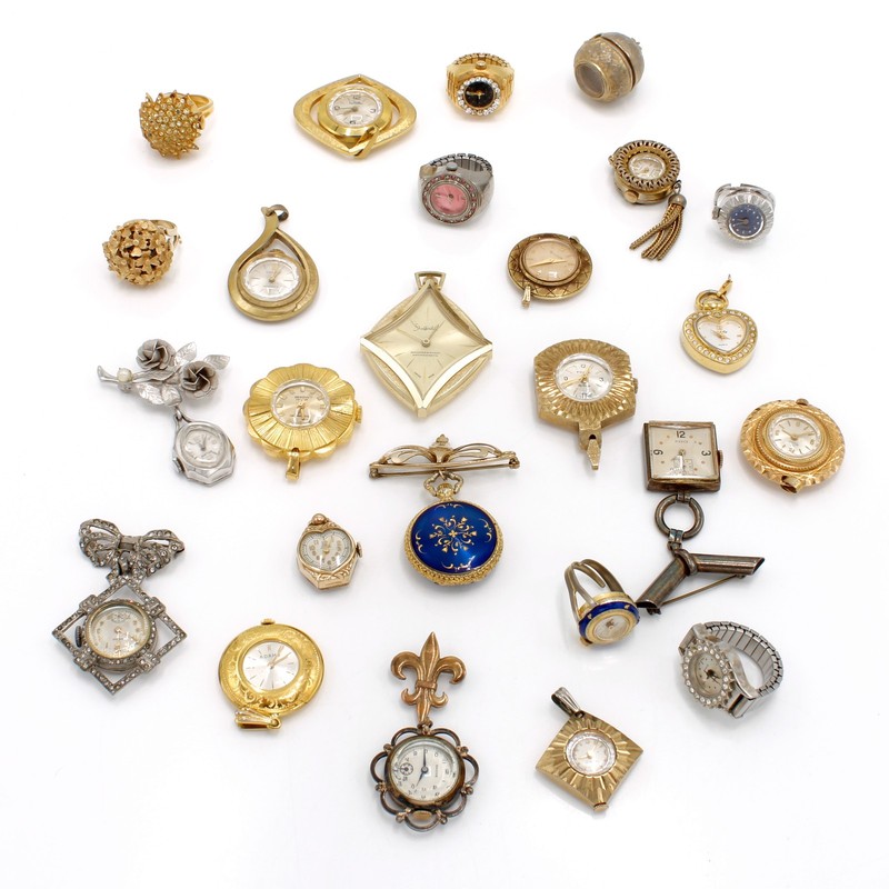 Vintage 7j-17j 0s-6s Quartz Manual Women's Pocket Watches Lot of 25 #WB5450-3