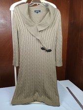 Women's Ellen Tracy Brown Cable Knit L Large Long Sleeve Sweater Dress