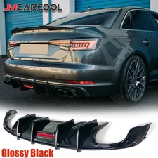For Audi A4 Sline S4 2017-19 Rear Bumper Diffuser Lip Quad Exhaust Glossy Black