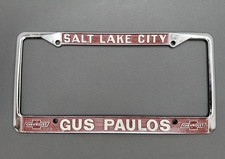 Vintage Gus Paulos Chevrolet License Plate Frame Salt Lake City Utah Cast Metal Vintage Gus Paulos Chevrolet License Plate Frame Salt Lake City Utah Cast Metal