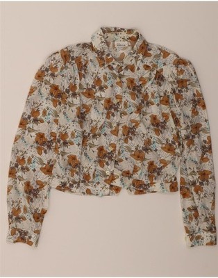 ETERNA Womens Crop Shirt Blouse IT 40 Small Grey Floral Polyester BX27