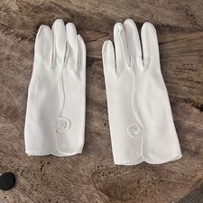 Vintage Size M Stretch Nylon Ivory White Formal 7.5  Gloves Button