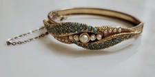 Vintage Turquoise And White Pearl Style Gold Plated Bangle