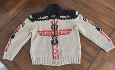 Vintage Kids Cowichan Sweater Hand Knit Totem Pole Indian Wool 13" X 15" whale