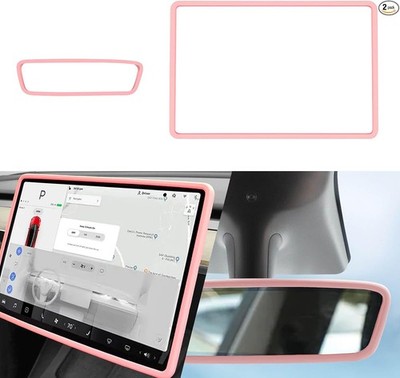 2Pcs Silicone Protector Frames of Screen and Rear View Mirror for  Color: Pink