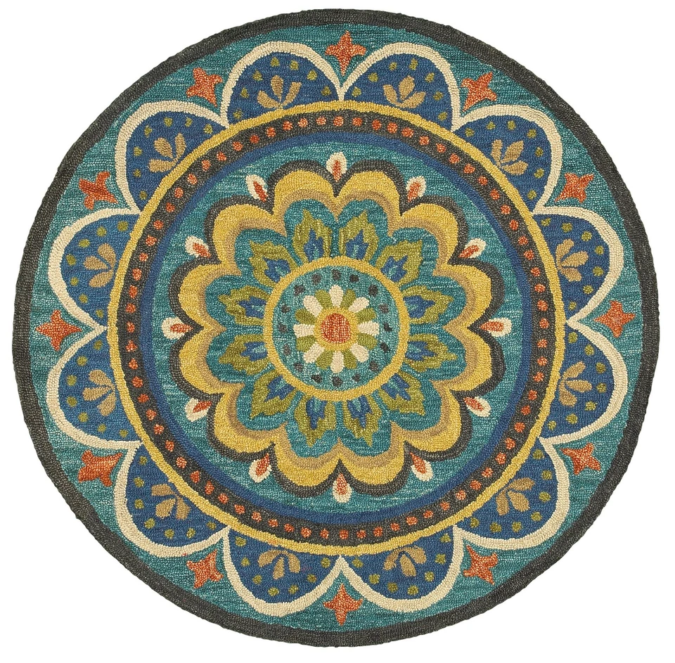 LR Resources Floral Escape Mandala Area Rug, 4' Round (LR54026-BL4RND) Blue - Изображение 3 из 4