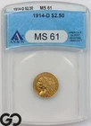 1914-D Gold Quarter Eagle, $2.5 Gold Indian ANACS MS 61 ** Better Date!