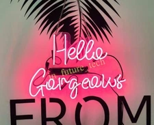 Hello Gorgeous Pink Acrylic 17"x14" Neon Lamp Light Sign Bar Wall Decor Glass