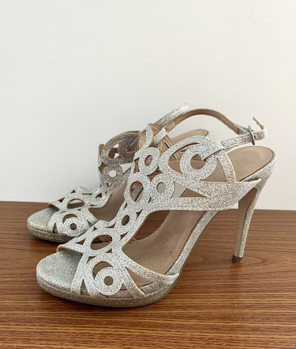 Menbur 11cm Stilettos High Heel Shoes UK EU38 Silver Glitter