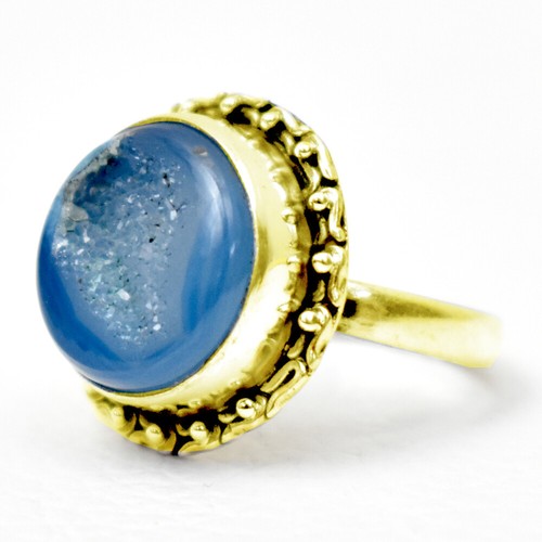925 Sterling Silver Solar Quartz Gem Handmade Rose Gold/Gold Plated Ring GRS1133 - Picture 14 of 15