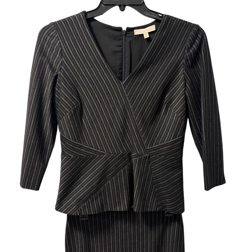 Etcetera Black Pinstripe Two-Piece Skirt Sz 4 Suit With 3/4 Sleeve Sleeves - Picture 6 of 12