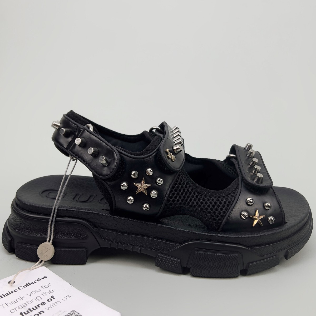 GUCCI sandals rockstud black rubber leather mesh 11 US 44 EUR