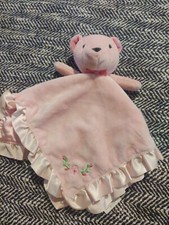 Stepping Stones Plush Pink Bear Lovey Flowers Satin Ruffle Baby Security Blanket