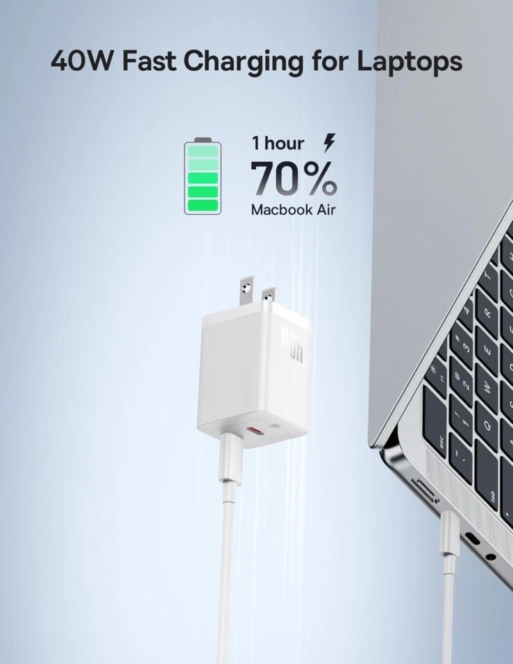 Cargador Baseus USB C 40W, Cargador de Pared Doble USB C, 2 Puertos 20W PD Cargador Rápido Foto 2 de 4