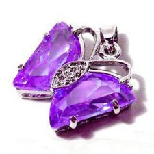 Purple Cubic Zirconia 18KWGP Crystal Butterfly Women Girl Pendant Chain Necklace