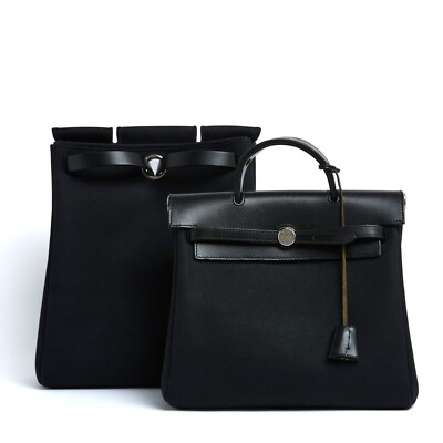 Hermès Sac Herbag Rucksack Schwarz Canvas Leder x2 Pristine Hermes