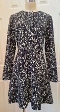 Tory Burch Black and White Floral Print Fit Flare Dress Size: M