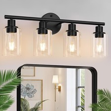 4-Light Bathroom Light Fixtures, Matte Black Modern Vanity Lights Over Mirror