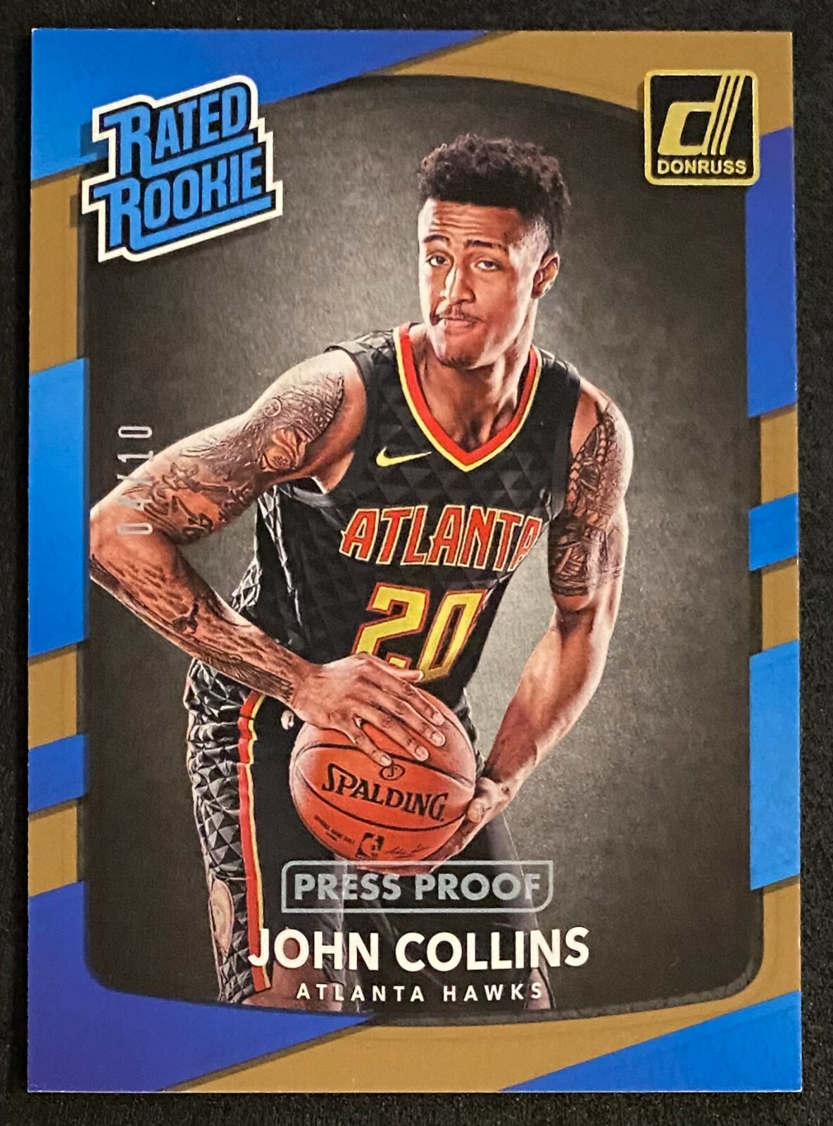 2017-18 Panini Donruss John Collins #4/10 Gold Press Proof RC #182 Rookie NBA