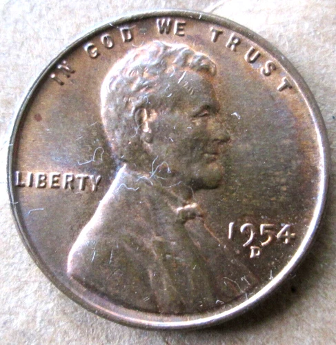 1954-D WHEAT CENT, MS+++ CONDITION, RED/BROWN COLOR, CIRCULATED