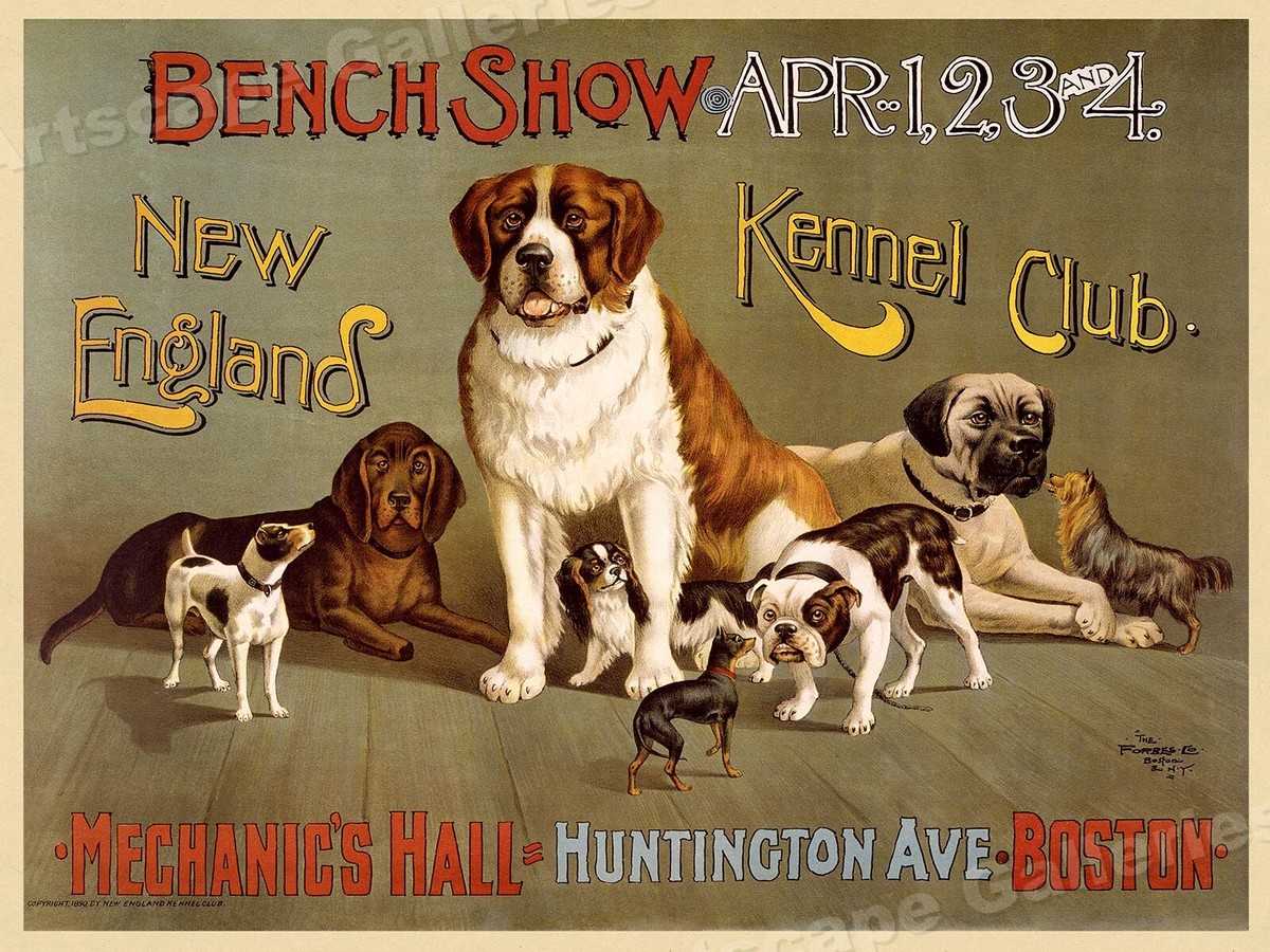 1890 Classic Dog Show Poster New England Kennel Club Boston