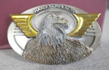 NEW 1997 Pewter Gold Enamel Harley Davidson Raised Eagle w Wings Belt Buckle