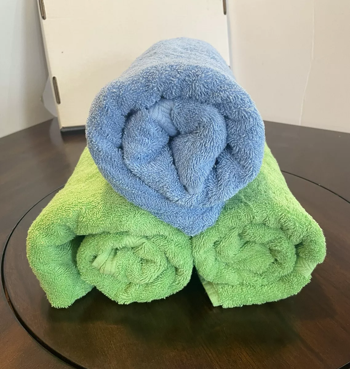 Vintage sears bath towels X3 solid color Green Blue 100% cotton