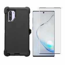 Black For Samsung Note 10 Plus Heavy Duty Case with Belt Clip  Glass Screen