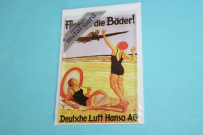 Blechpostkarte Deutsche Luft Hansa AG, Fliegt in die Bäder, Nostalgic Metal-Card