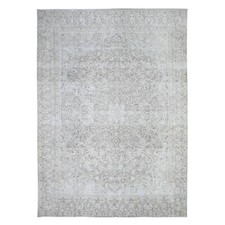 7'8" x 10'6" Monochromatic Colors Worn Pure Wool Hand Knotted Vintage Rug R74477