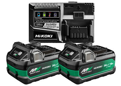 HiKOKI 2x Akku BSL36A18X + UC18YSL3 Ladegerät, 36V 2,5 Ah / 18V 5,0 Ah 