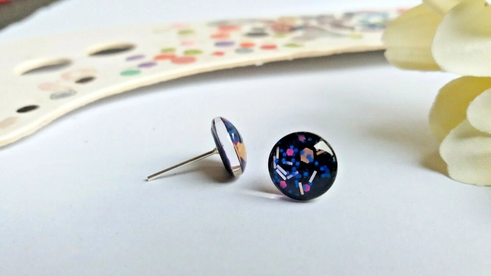 Ohrstecker Kunst Glas Kandinsky Bauhaus Art Abstract Cabochon Handmade Weimar 54 - Bild 3 von 4