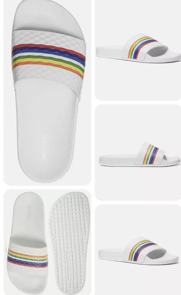 Michael Kors Gilmore Rainbow Pride - Blanco Para Mujer Talla 9 Diapositivas Auténtico Nuevo en Caja Foto 2 de 4
