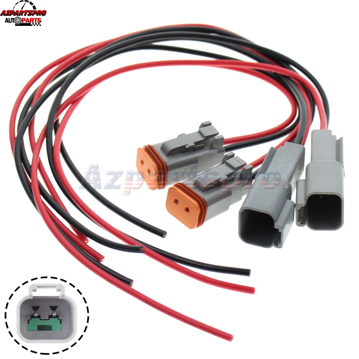 Deutsch DT 2-Pin Pigtail Kit – 16AWG Pure Copper Wire, 30cm – 2 Sets By Azpartspro