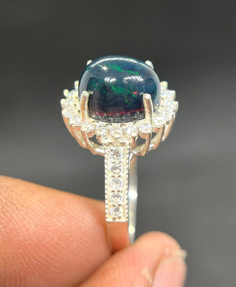Hermosos anillos de joyería de plata 925 maciza con ópalo de fuego Welo anillo de ópalo negro natural Foto 2 de 2