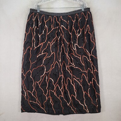 Vtg Eves Allure Black Silk Beaded Sequin Pull On Pencil Womens Skirt Size OS