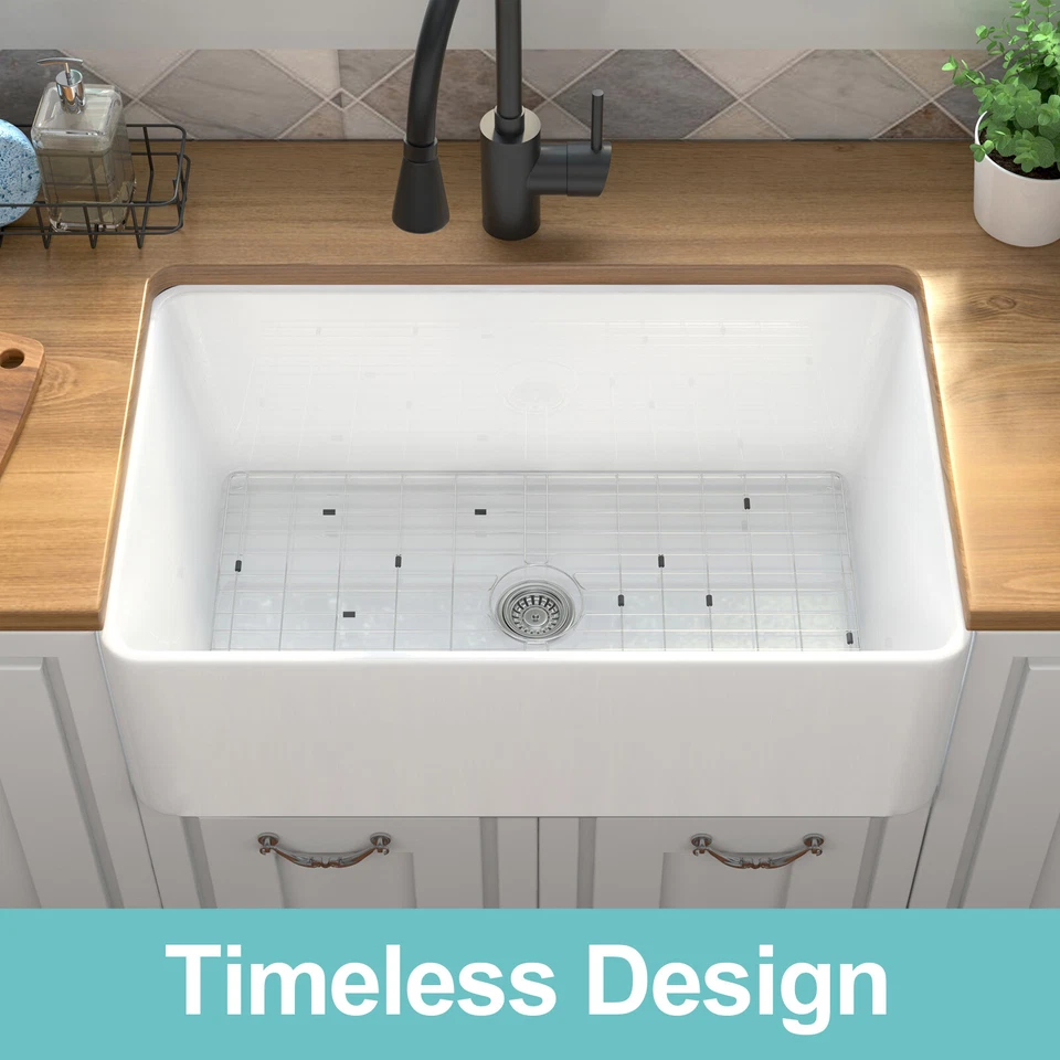 HOROW 36" Fregadero de Cocina Montaje Bajo Granja Delantal Recipiente Fregadero Lavabo Cuenco de Cerámica Foto 4 de 4