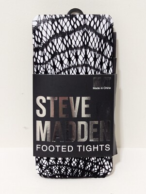  Steve Madden Women's Black Fishnet Fashion Footed Tights Size M/T