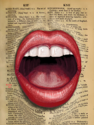 Upcycle Wörterbuch Mund surreale Lippen gerahmter Wandkunstdruck 12 x 16 Zoll
