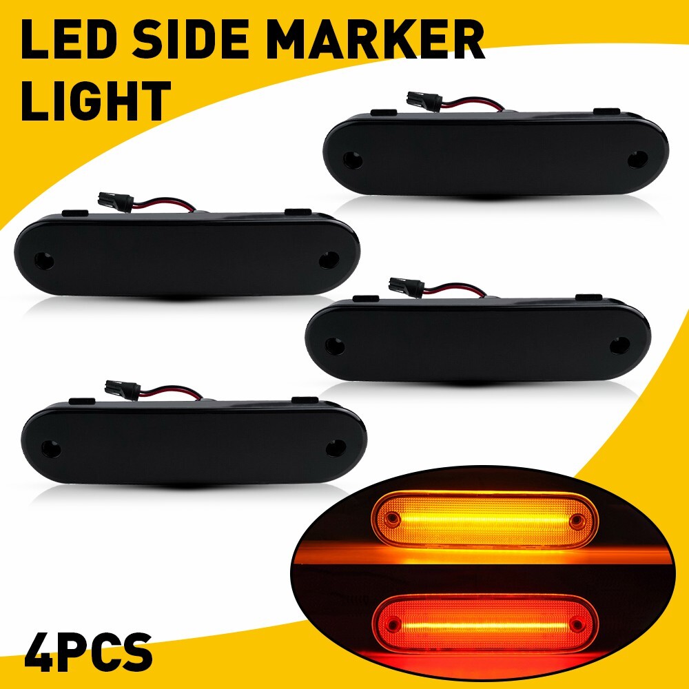 Combo 2X Red+2X Amber LED Side Marker Light Smoke For 1990-2005 Mazda Miata MX-5