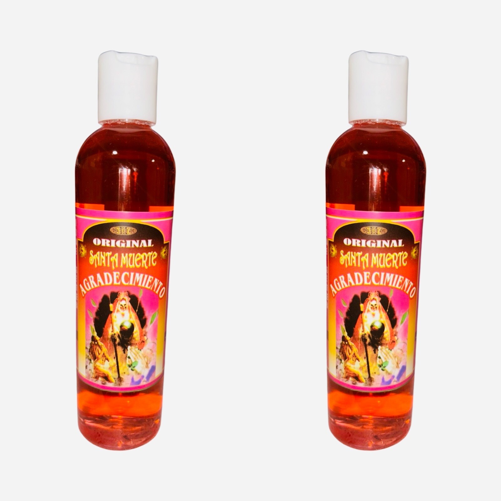 2 PACK- SANTA MUERTE AGRADECIMIENTO Agua Espiritual Para Limpias Baños 8 oz