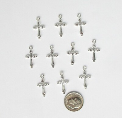 NEW-20  TIBETAN SILVER DOUBLE SIDED  ''SHINY RELIGIOUS CROSS'' CHARMS-NICE