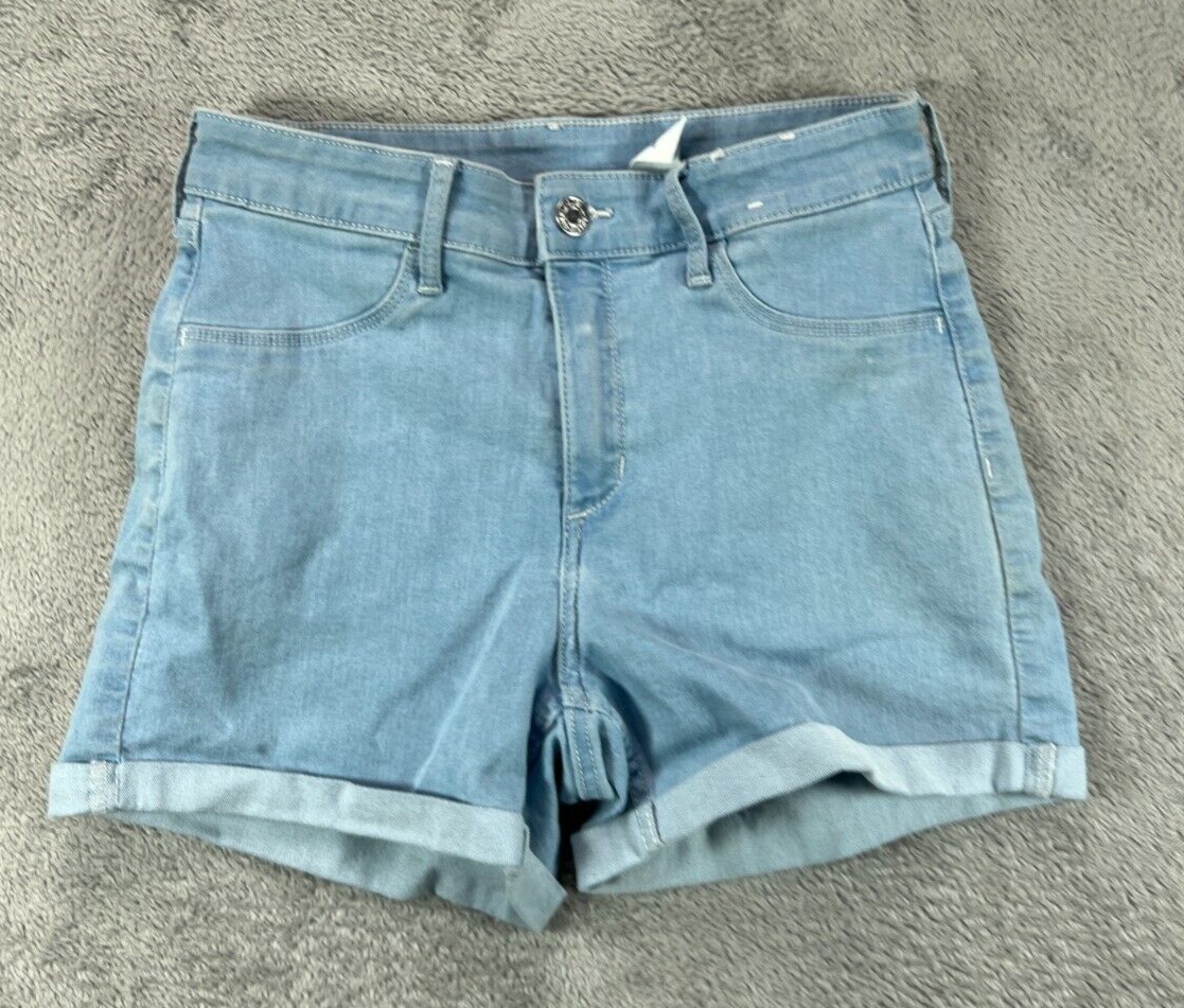 HM&Denim Womens 26 Mom Shorts Blue Jean Light Wash Stretch Cuffed Mid Rise-image