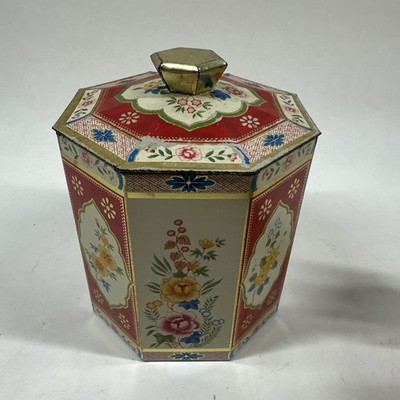 Tea Tin Can Flowers Octagon Shape